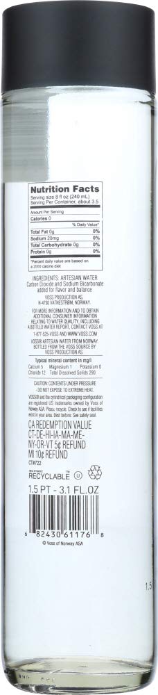 VOSS Artesian Sparkling Water, 800 mL, 36-Pack