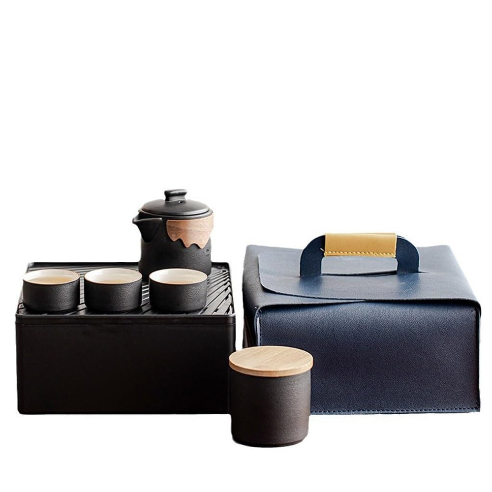 BFKRYP Black Travel Tea Set for Brewing on the Go