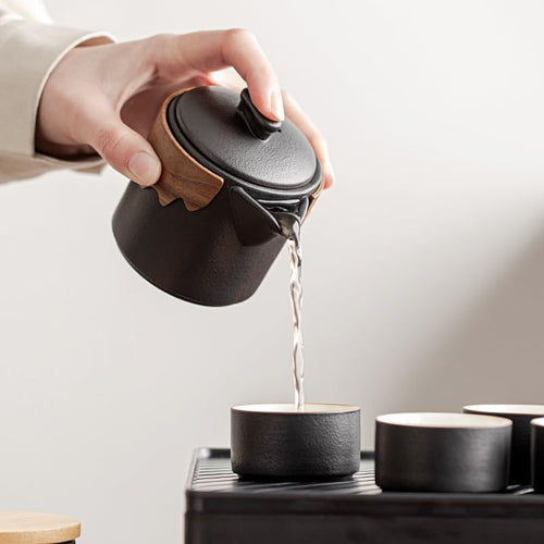 BFKRYP Black Travel Tea Set for Brewing on the Go