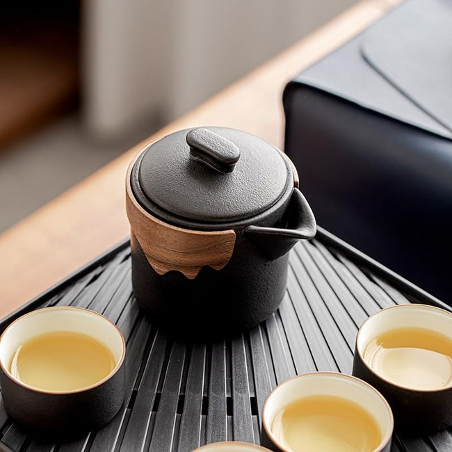 BFKRYP Black Travel Tea Set for Brewing on the Go