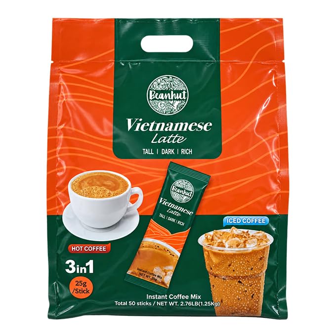 Beanhut Vietnamese Latte 3-in-1 Instant Coffee, 50 Sticks