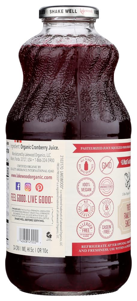 Lakewood Cranberry Juice, 32 fl oz Each, Pack of 48