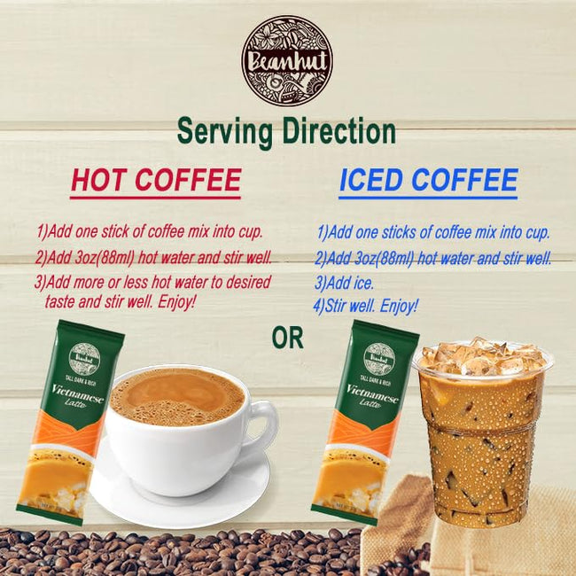 Beanhut Vietnamese Latte 3-in-1 Instant Coffee, 50 Sticks