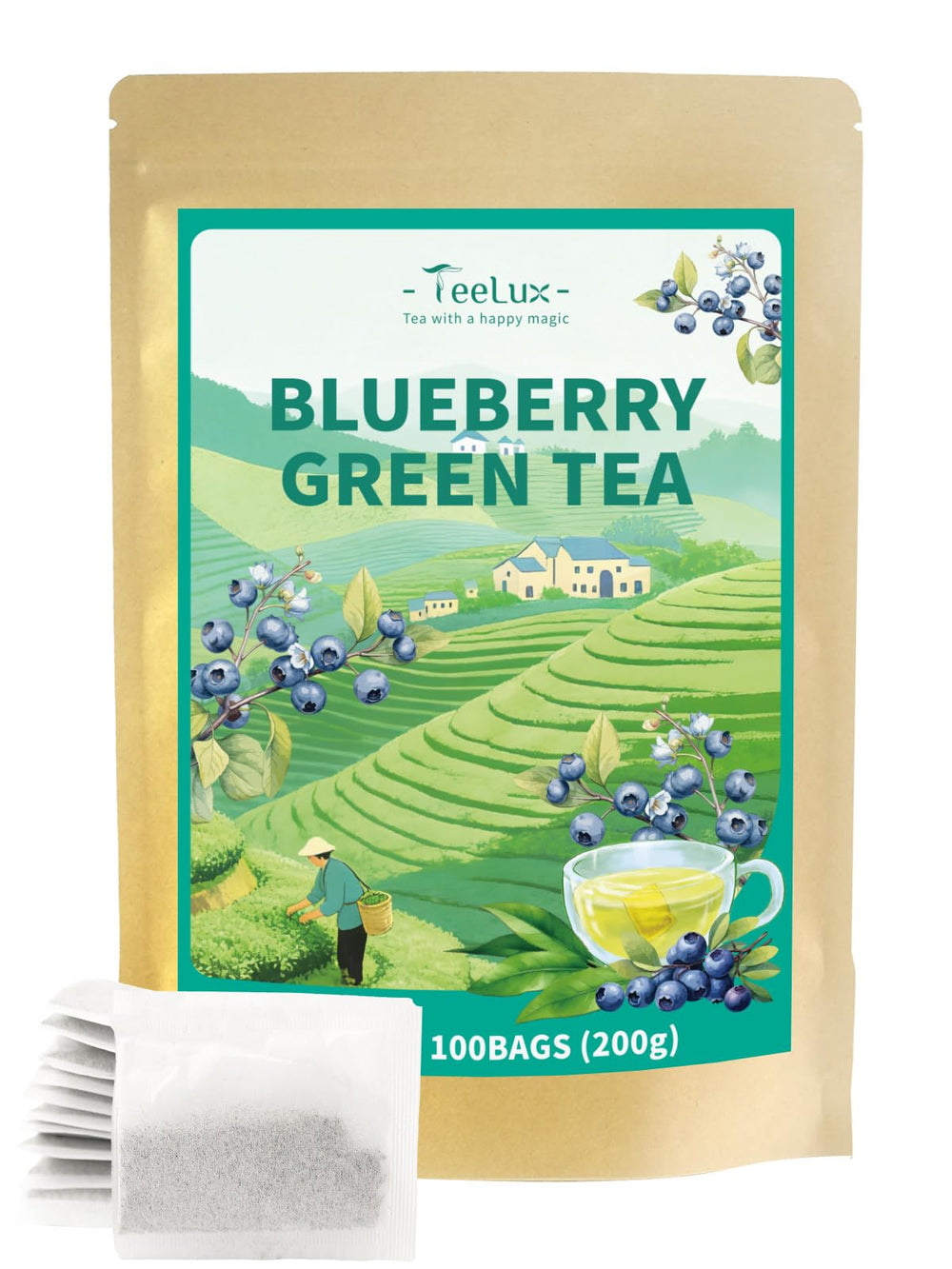 TeeLux Green Tea Bags for Hot or Iced Brewing