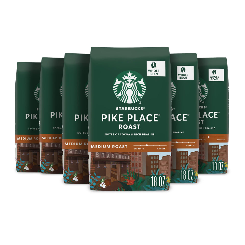 Starbucks Pike Place Roast Whole Bean Coffee, 6 x 18 oz