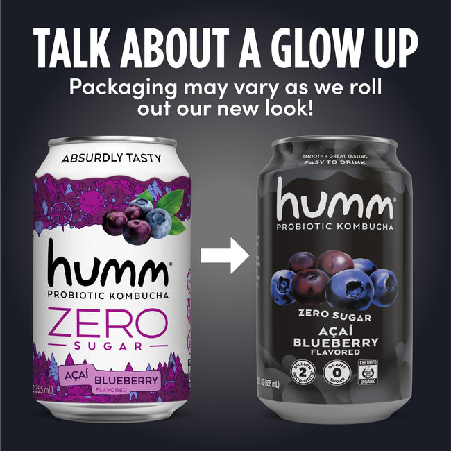 Humm Organic Zero Sugar Probiotic Kombucha, 12 oz Cans
