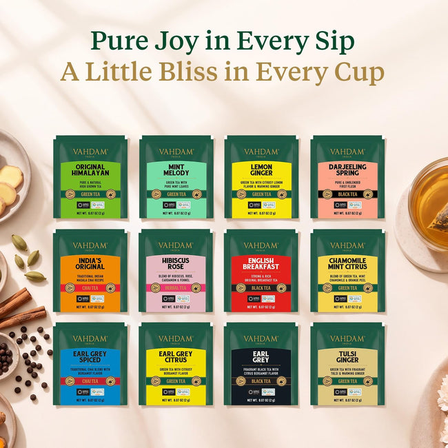 VAHDAM Natural Loose Leaf Tea & Tea Bags, Hot or Iced