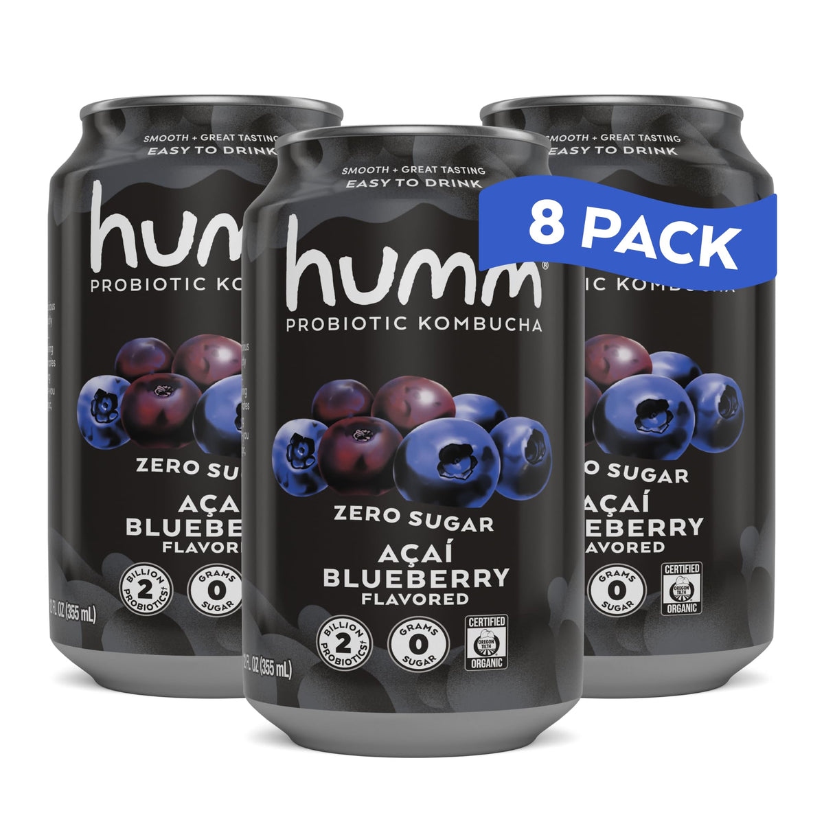 Humm Organic Zero Sugar Probiotic Kombucha, 12 oz Cans