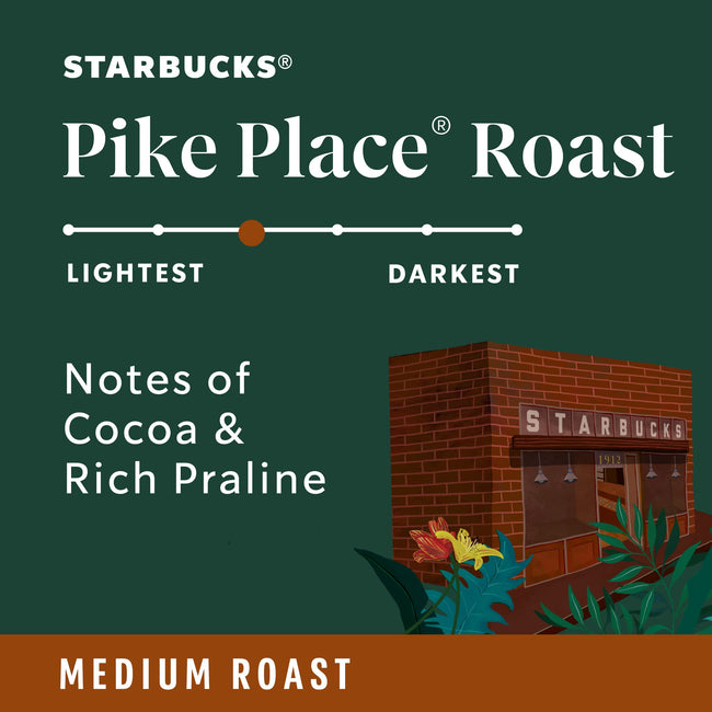 Starbucks Pike Place Roast Whole Bean Coffee, 6 x 18 oz