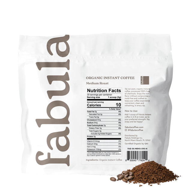 Fabula Organic Low-Acid Instant Coffee, Medium Roast, 90g