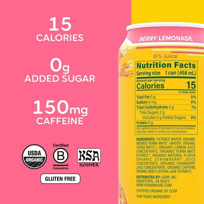 Yerba Madre Organic Yerba Mate, 150 mg Caffeine, 12-Pack