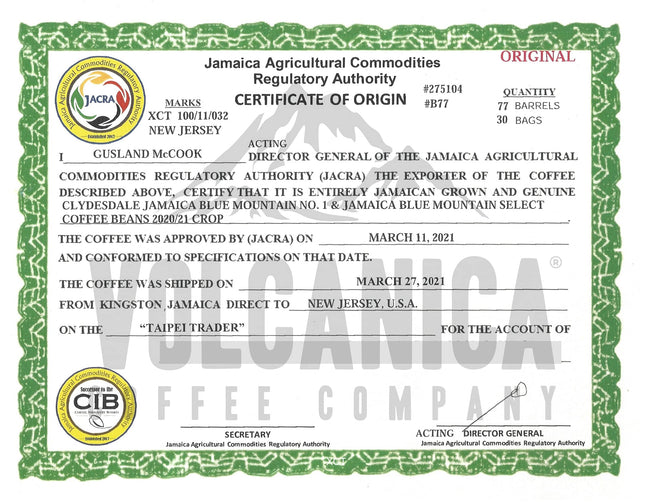 Jamaica Blue Mountain Clifton Mount Whole Bean Coffee, 5 lb