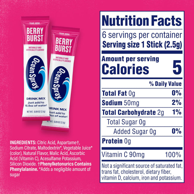 Ocean Spray On-the-Go Zero Sugar Drink Mix Packets