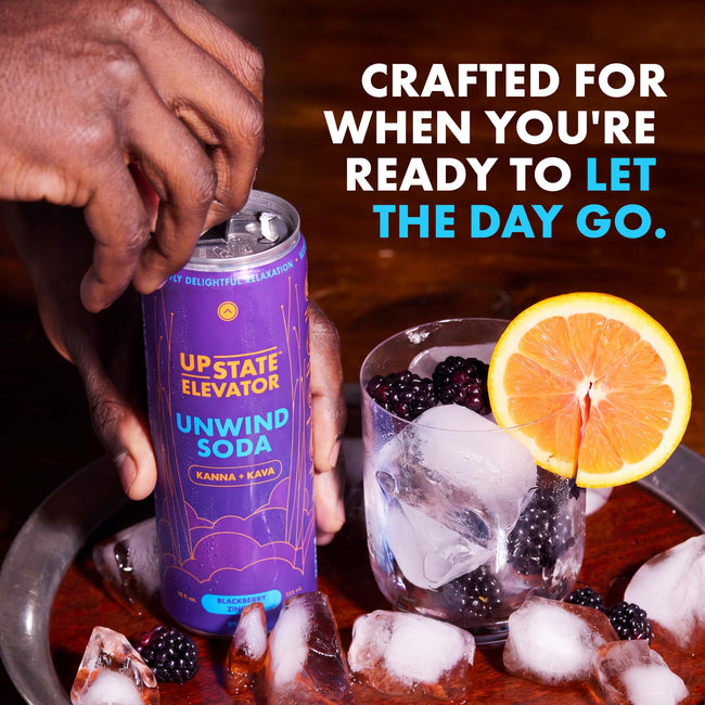 Upstate Elevator Blackberry Zinger Kanna & Kava Unwind Soda