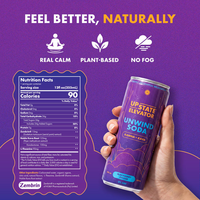 Upstate Elevator Blackberry Zinger Kanna & Kava Unwind Soda